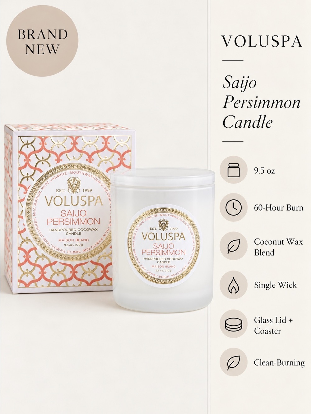 BNWB Voluspa Saijo Persimmon Classic Maison Candle, 9.5 oz